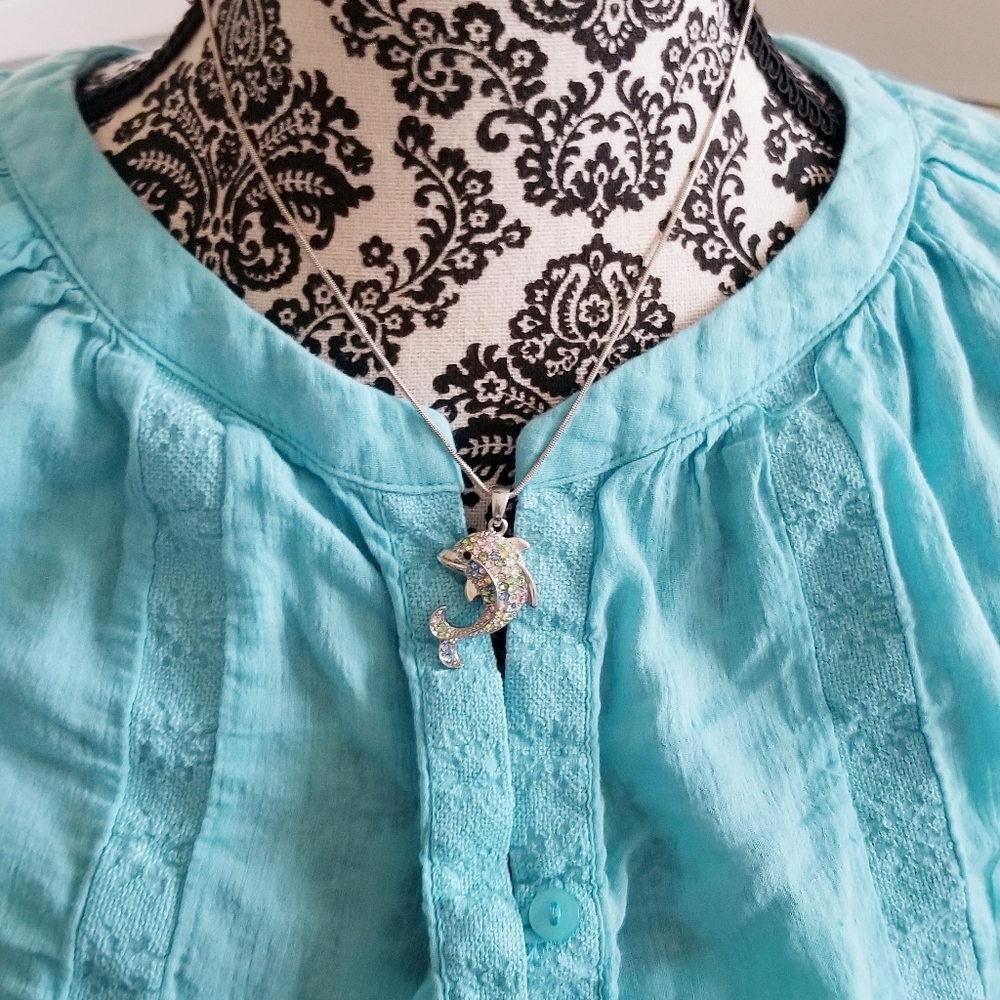Dolphin Rhinestone Necklace - Picture 2 of 10